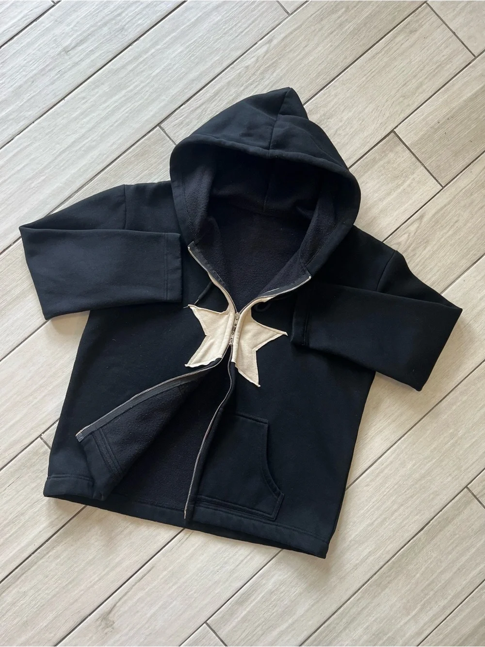 Star Zip Up Hoodie Y2K Style Black Size Medium